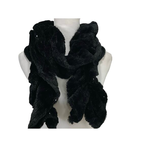 Cejon Black Faux Fur Sequin Scarf - Picture 4 of 5